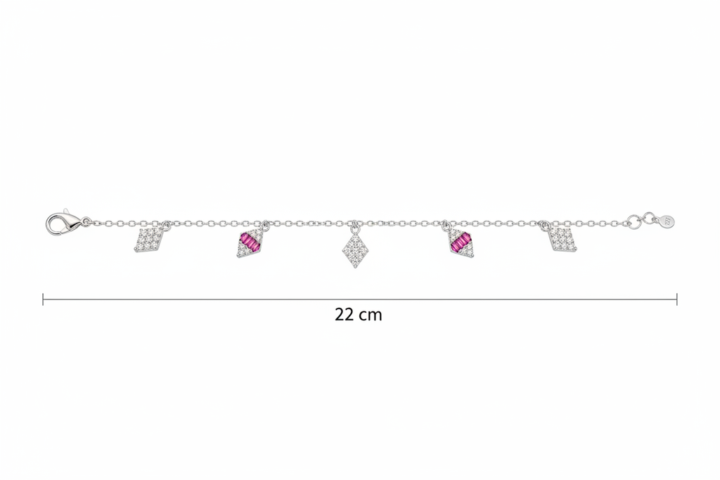 Dazzling Rhombus Pink Stone Anklet — Technical Measurement Flat-lay