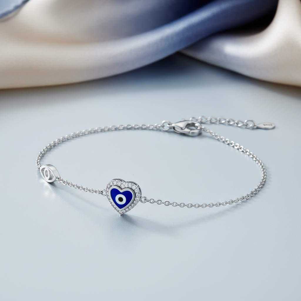 Evil Eye Heart Bracelet — Pale Blue-Grey Editorial