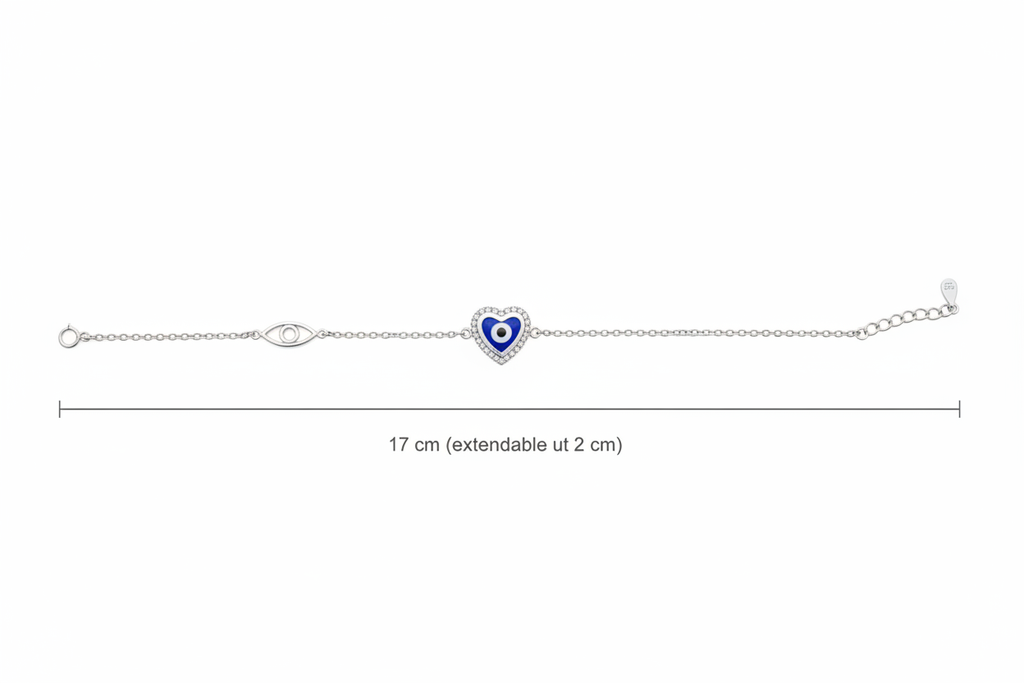 Evil Eye Heart Bracelet — Technical Measurement Image