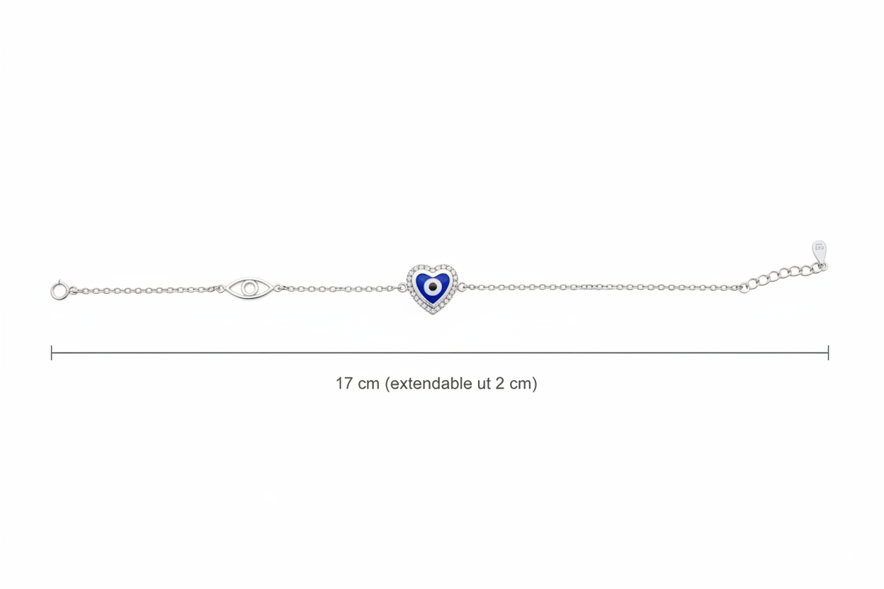 Evil Eye Heart Bracelet — Technical Measurement Image