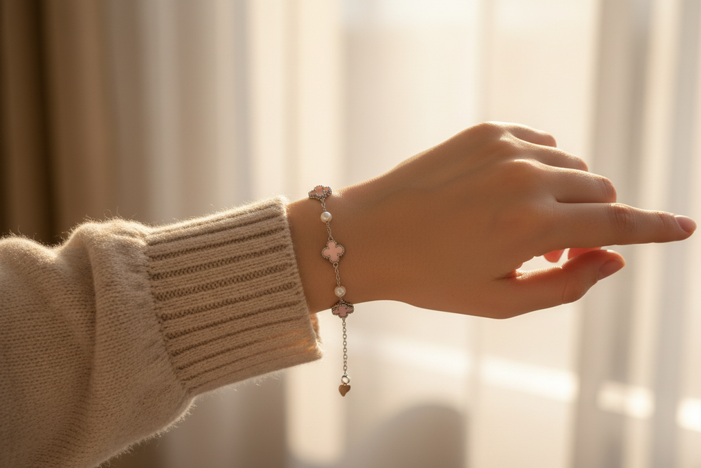 Exact bracelet worn in warm natural light
