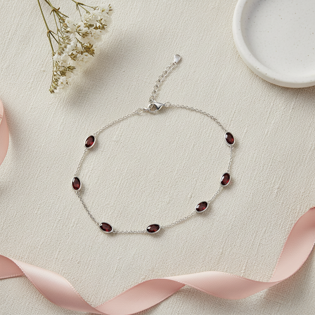 Garnet Bracelet Flat Lay Editorial