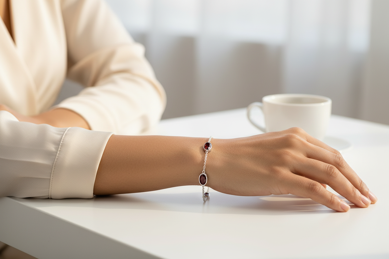 Garnet Bracelet Lifestyle — Indian Woman Wrist