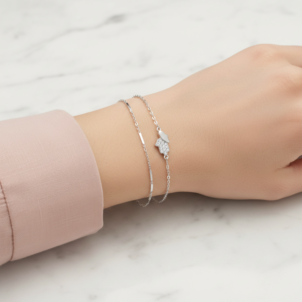 Hamsa Bracelet Stack — Lifestyle Shot