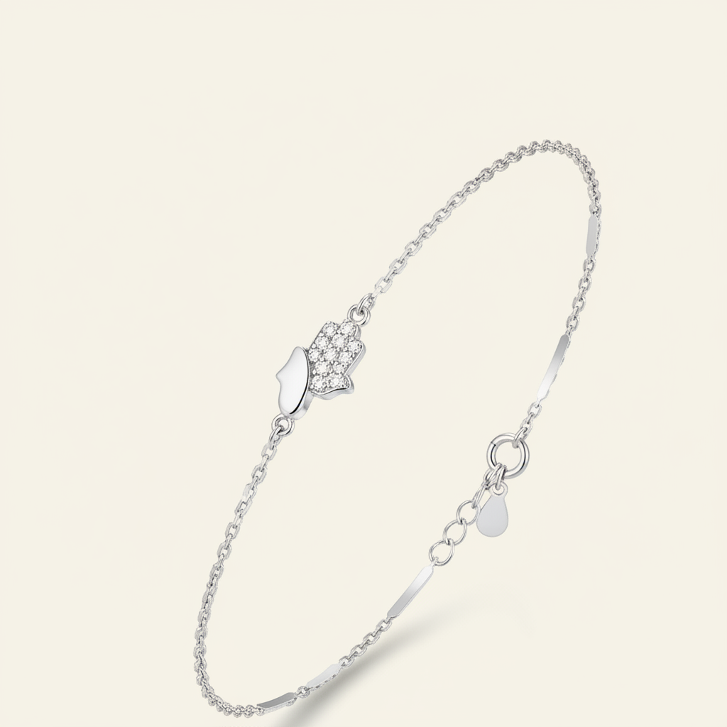 Hamsa Charm Dual Finish Bracelet — Cream Background