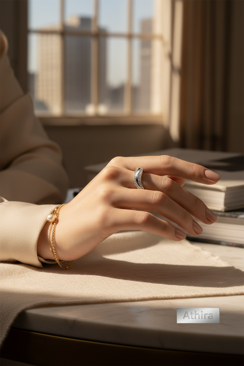 High-resolution styled lifestyle image with Athira branding