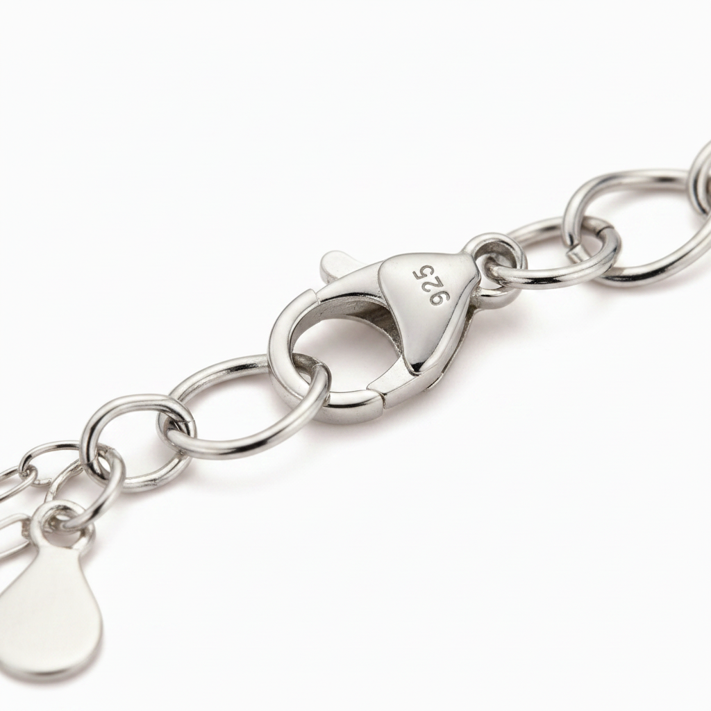 Rhodium Plated Double Chain Moti Payal Set - 925 Sterling Silver Anklet Close-Up Detail Shot | Polished Finish & Craftsmanship | Athira