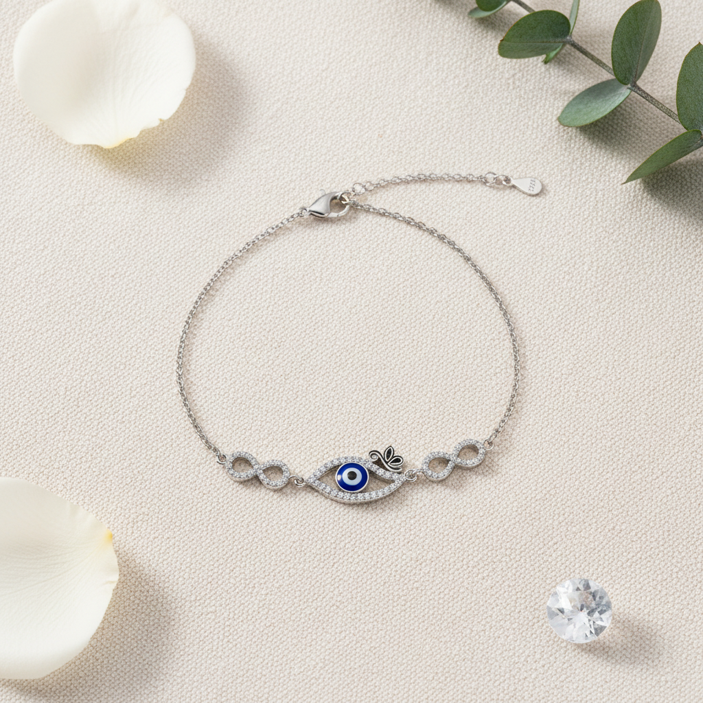 Infinity Evil Eye Bracelet — Flat Lay