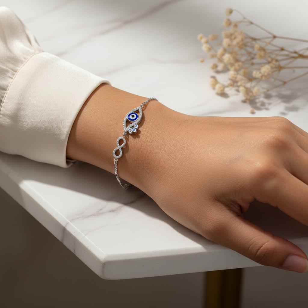 Infinity Evil Eye Bracelet — Marble Drape