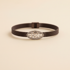 Mahadev Silver Mesh Bracelet – Cream Background Side Angle