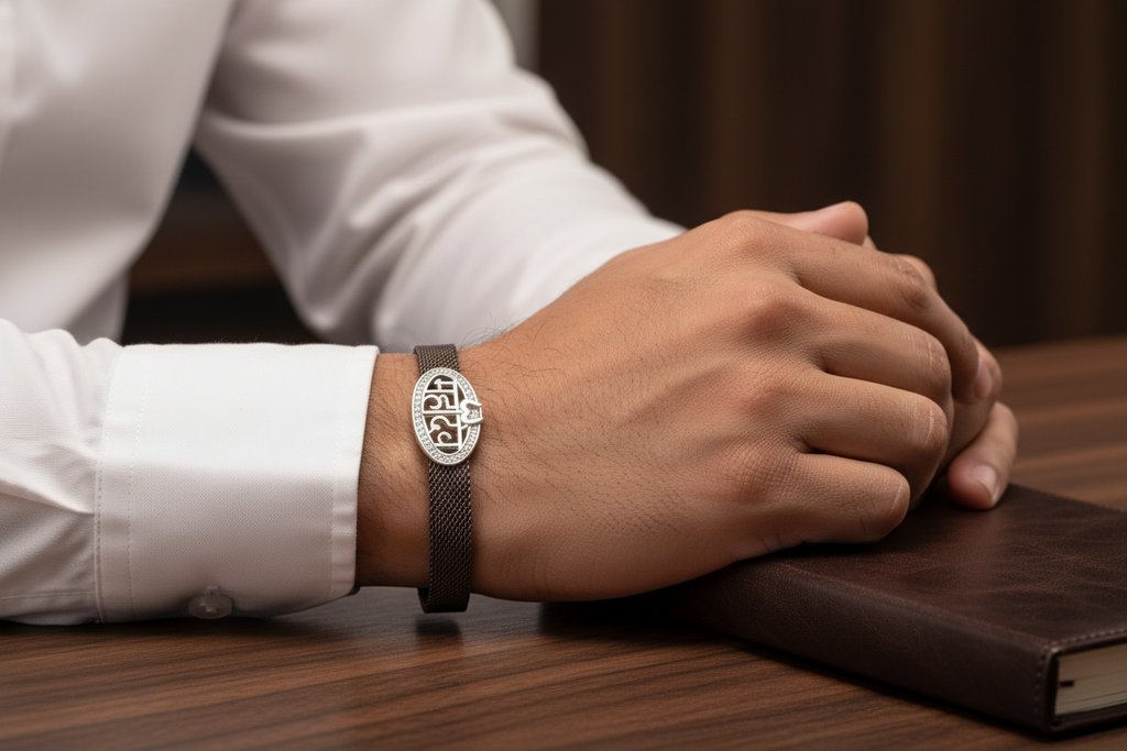 Mahadev Silver Mesh Bracelet – Lifestyle Wrist Shot