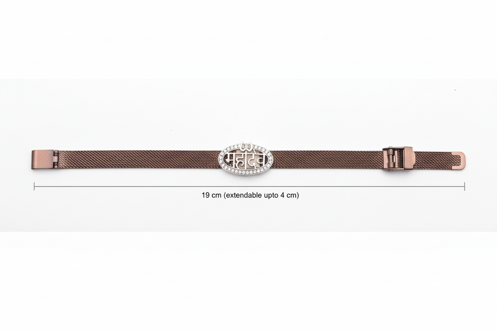 Mahadev Silver Mesh Bracelet – Technical Spec Image