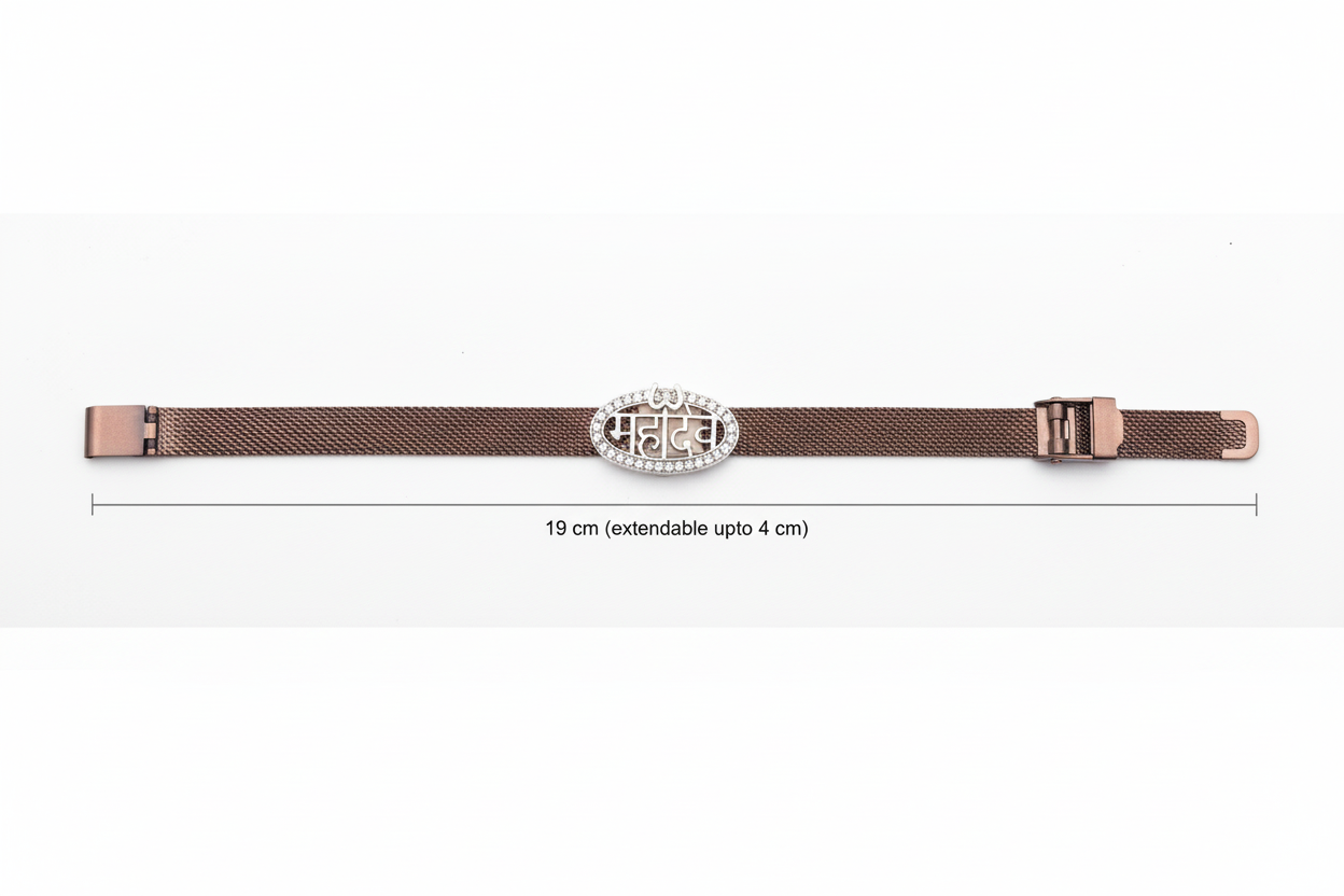Mahadev Silver Mesh Bracelet – Technical Spec Image
