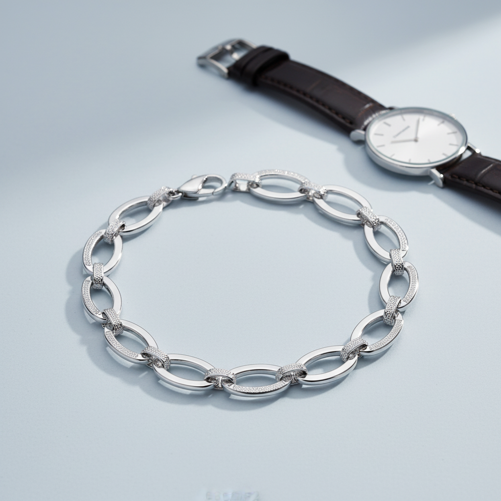 Modern Oval Link Sterling Silver Bracelet – Styled Shot