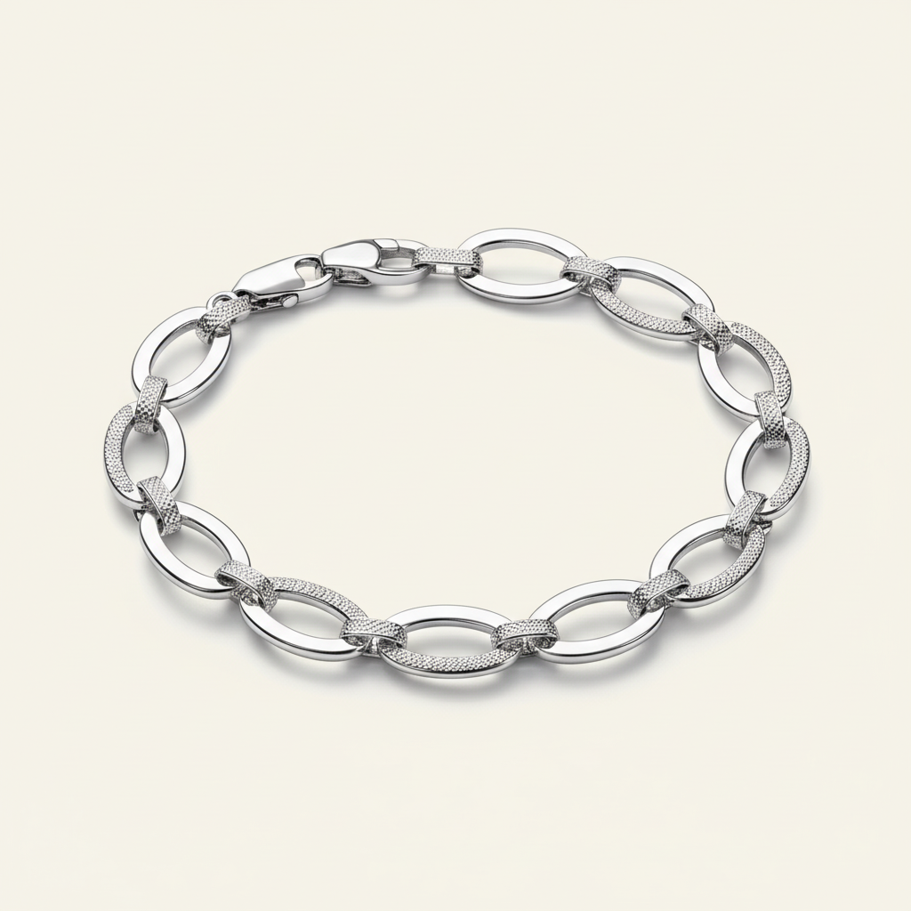 Modern Oval Link Sterling Silver Bracelet