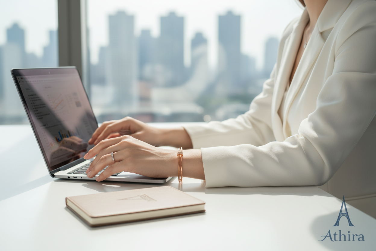 Office setting lifestyle shot with Athira branding