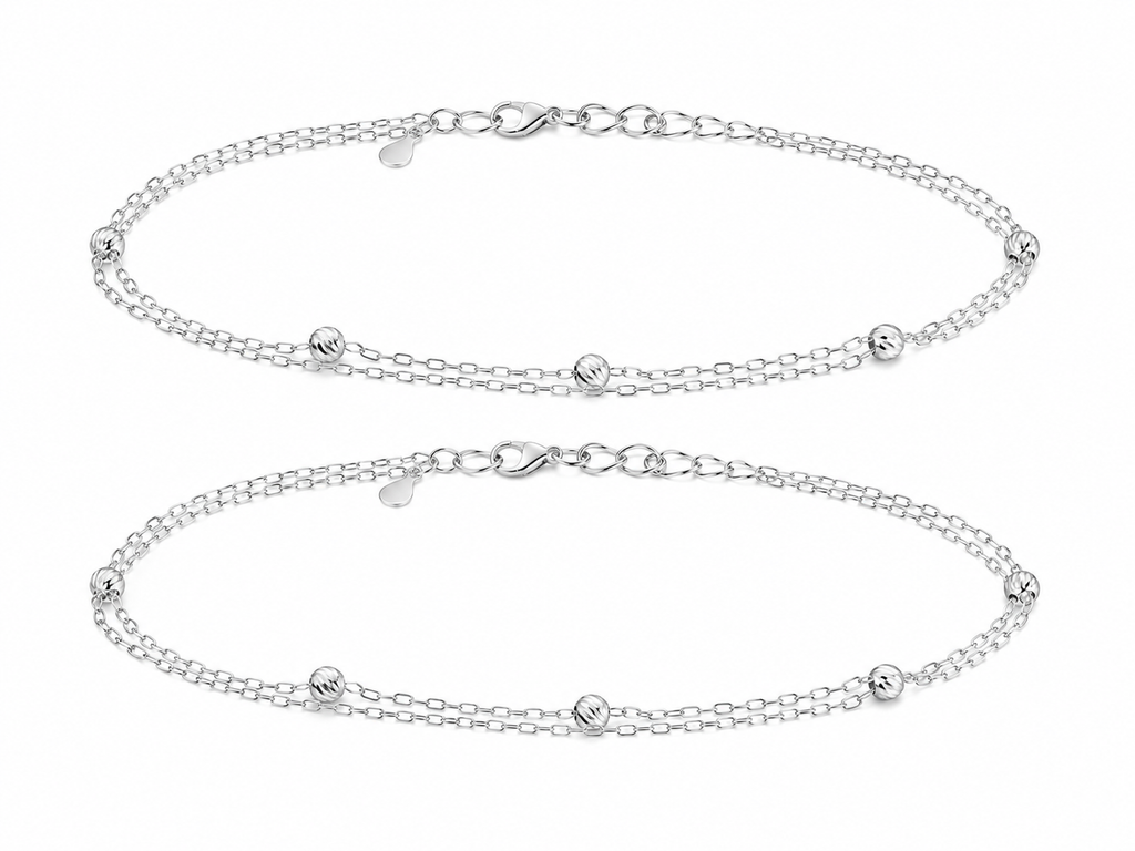 Rhodium Plated Double Chain Moti Payal Set