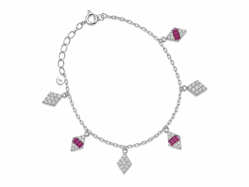 Dazzling Rhombus Pink Stone Anklet