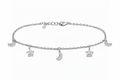 Sterling Silver Moon and Crown Charm Anklet
