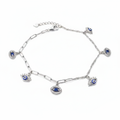 Rhodium Plated Evil Eye Charm Silver Anklet — Commercial Product Photo