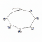 Rhodium Plated Evil Eye Charm Silver Anklet — Commercial Product Photo