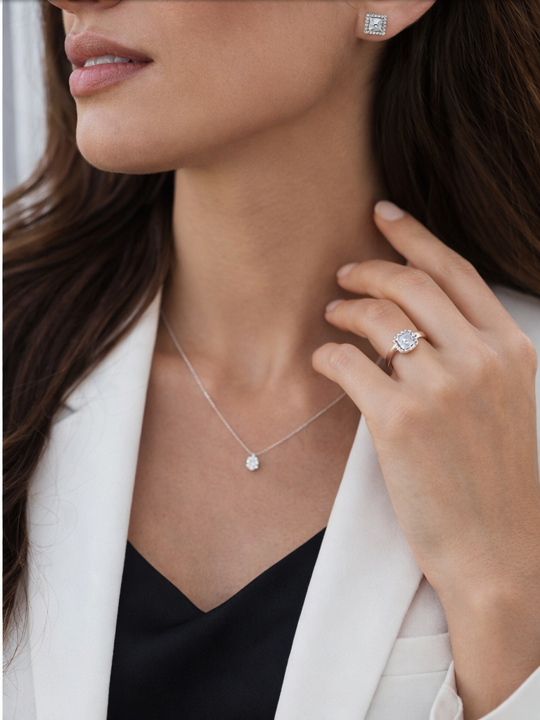 Square Princess Cut Halo Stud Earrings