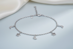 Sterling Silver Moon and Crown Charm Anklet Editorial Shot