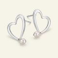 Sterling Silver Open Heart Pearl Earrings