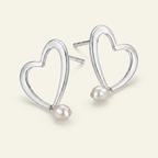 Sterling Silver Open Heart Pearl Earrings