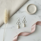 Sterling Silver Pearl Drop Earrings — Editorial Flat Lay