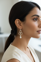 Sterling Silver Pearl Drop Earrings — Lifestyle Model Shot 30s-40s