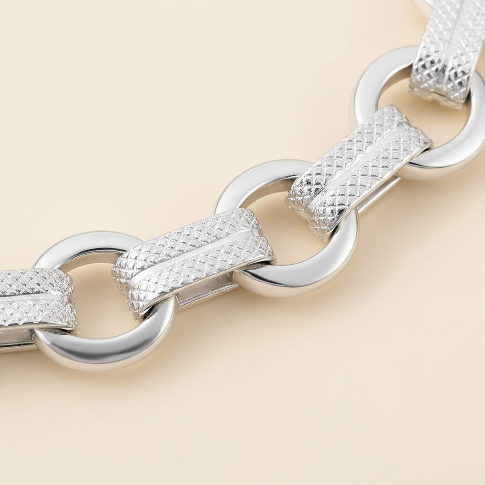 Textured Link Sterling Silver Chain Bracelet