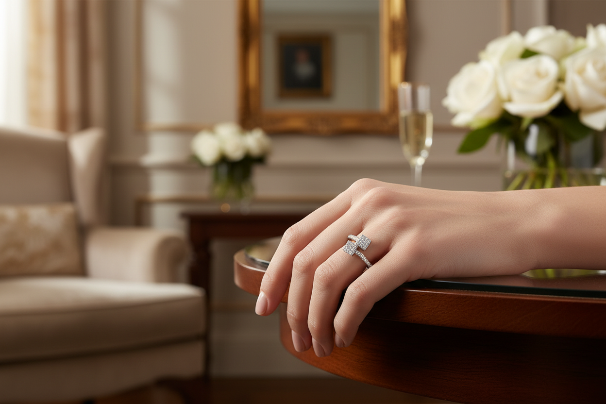 Twin Square Spark Ring - Lifestyle