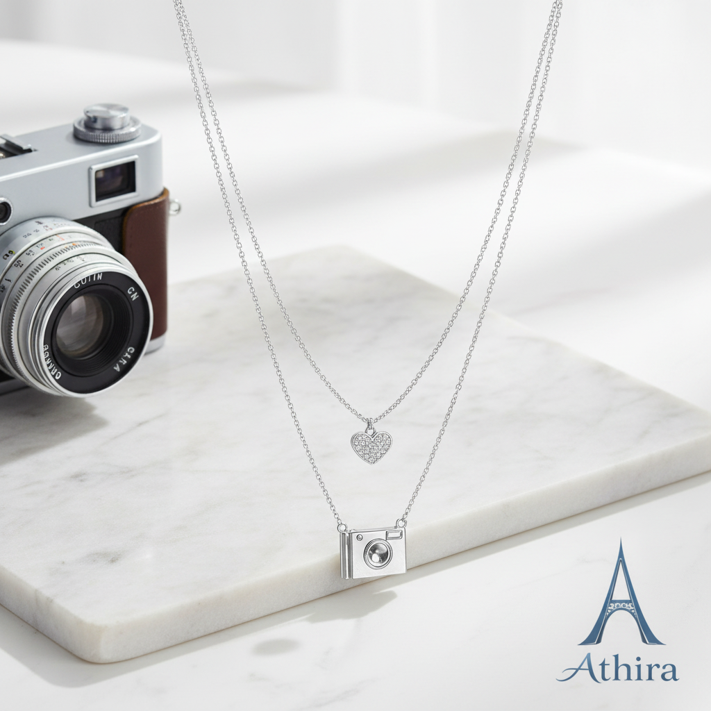 White marble with vintage camera element